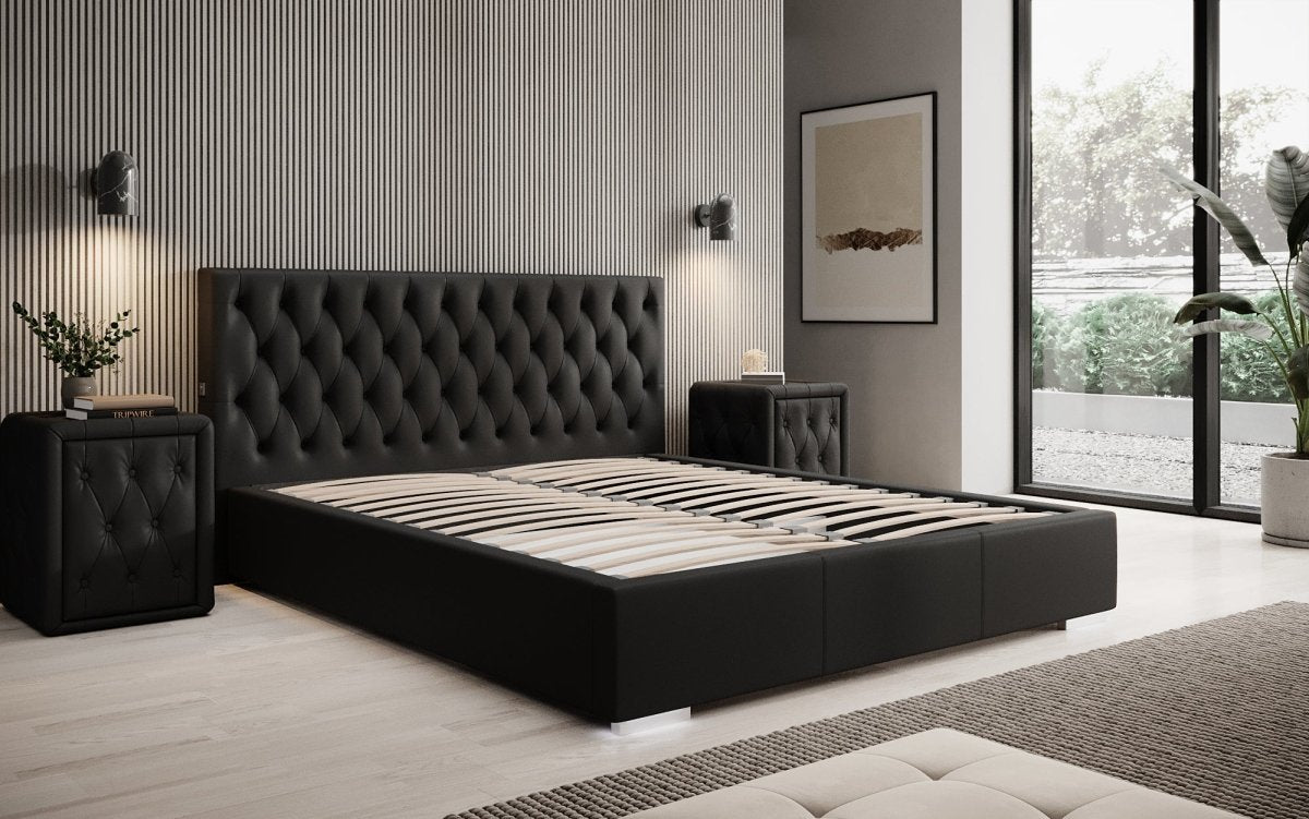 Luxus Designer Polsterbett Porto: LED-Füße, USB-Anschluss, Praktischer Stauraum