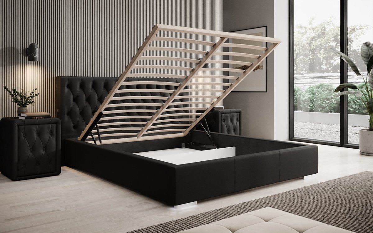 Luxus Designer Polsterbett Porto: LED-Füße, USB-Anschluss, Praktischer Stauraum