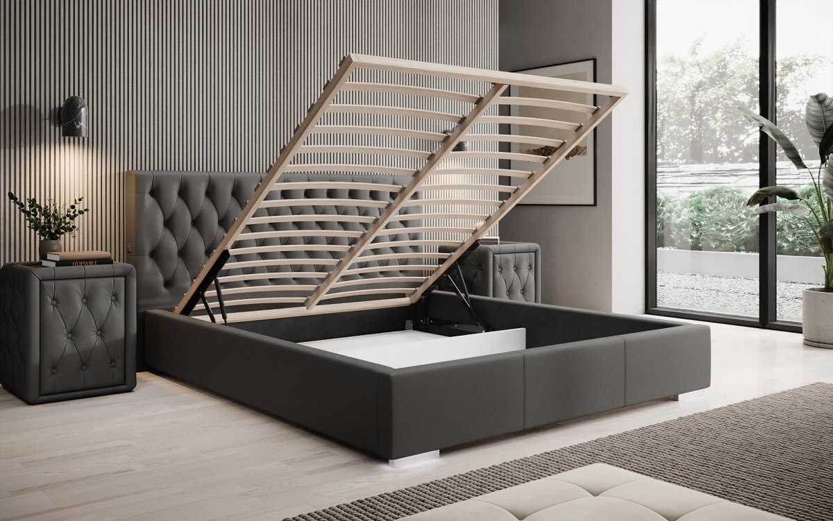 Luxus Designer Polsterbett Porto: LED-Füße, USB-Anschluss, Praktischer Stauraum