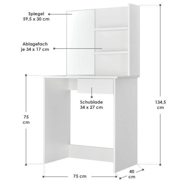 Eleganter Designer Schminktisch Charme mit Spiegel, Schublade und praktischem Stauraum