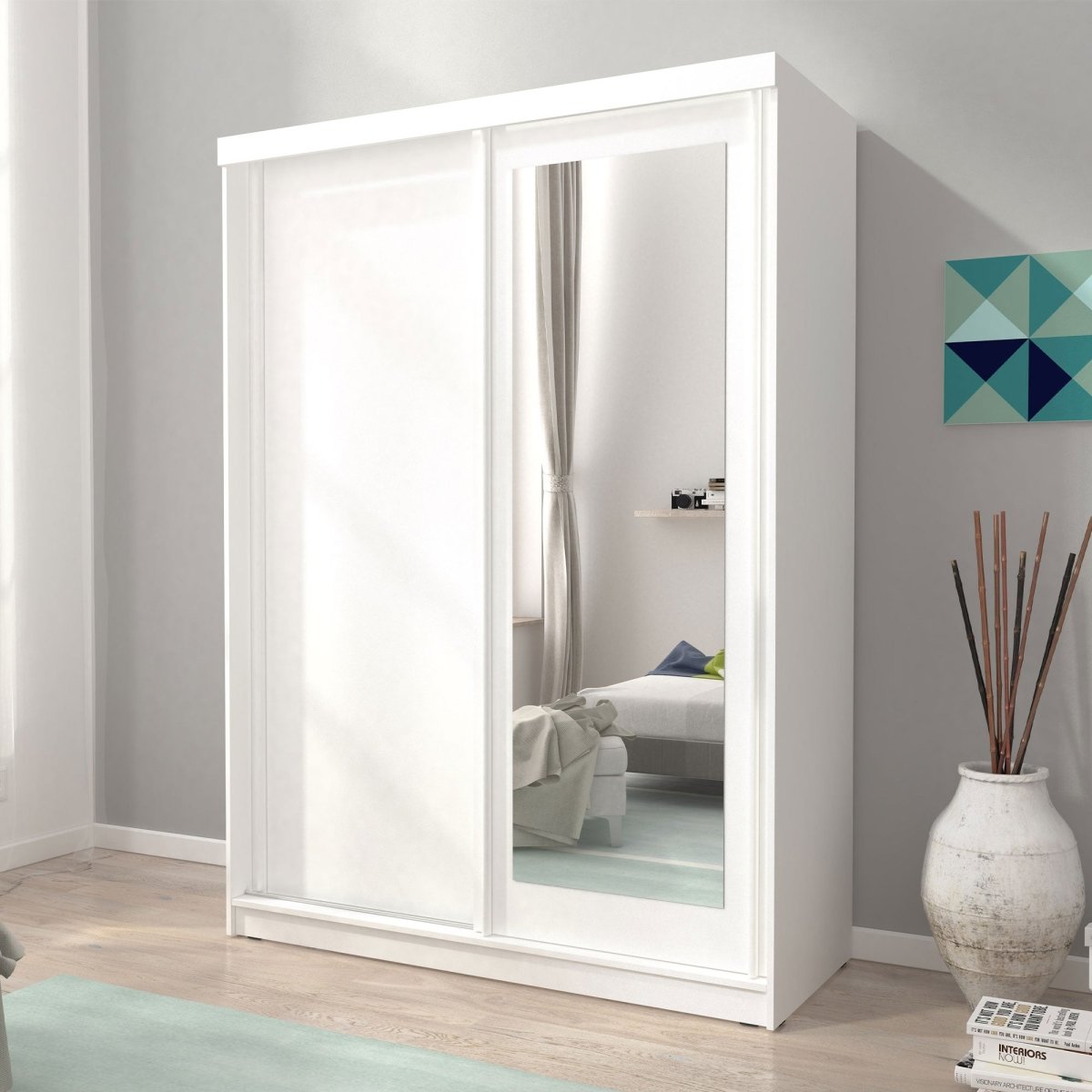 Aime Designer Kleiderschrank mit Schiebetüren und Spiegel – Platzwunder für Ihr Schlafzimmer