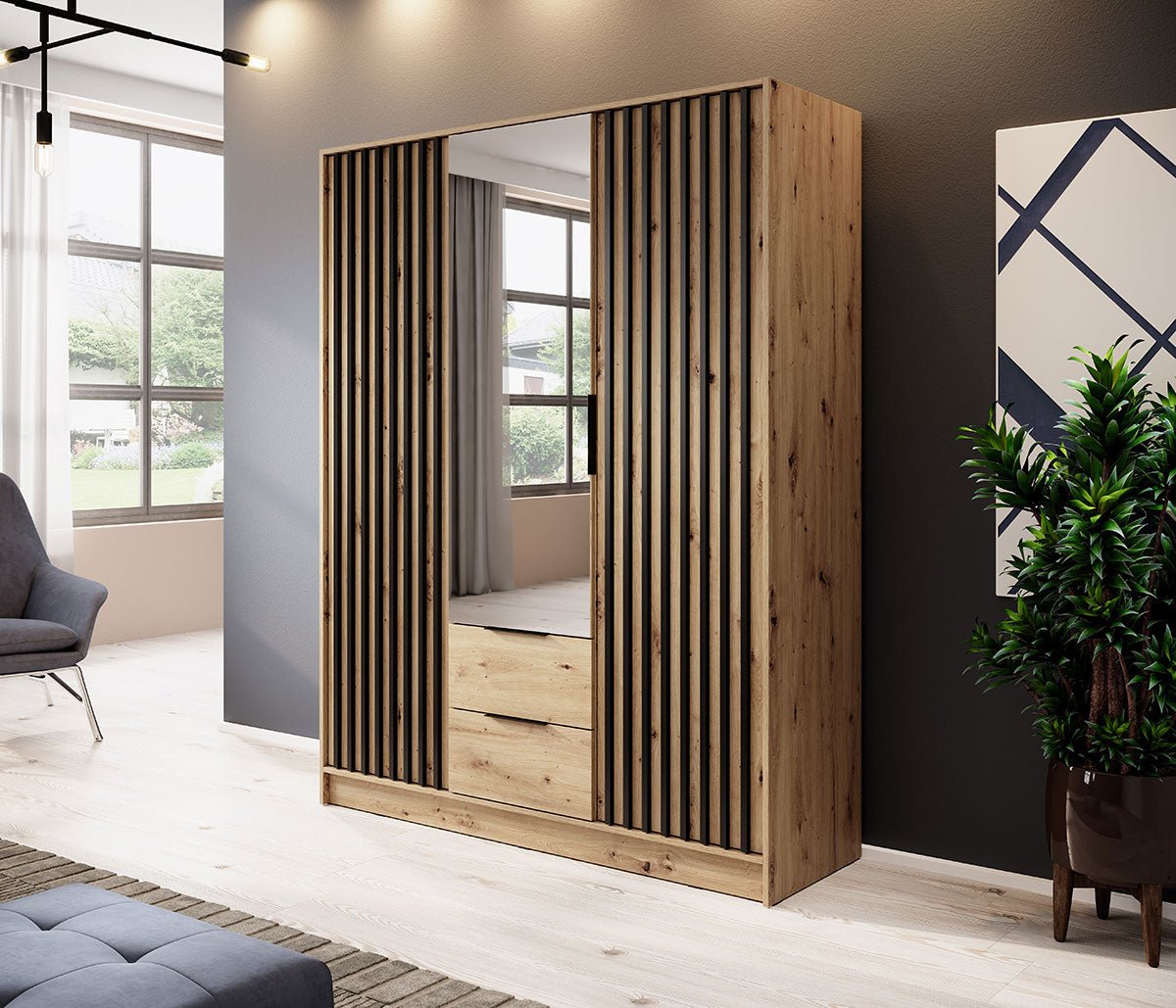 Niro Designer Kleiderschrank 155 cm: Eleganter Stauraum für Ihr Schlafzimmer