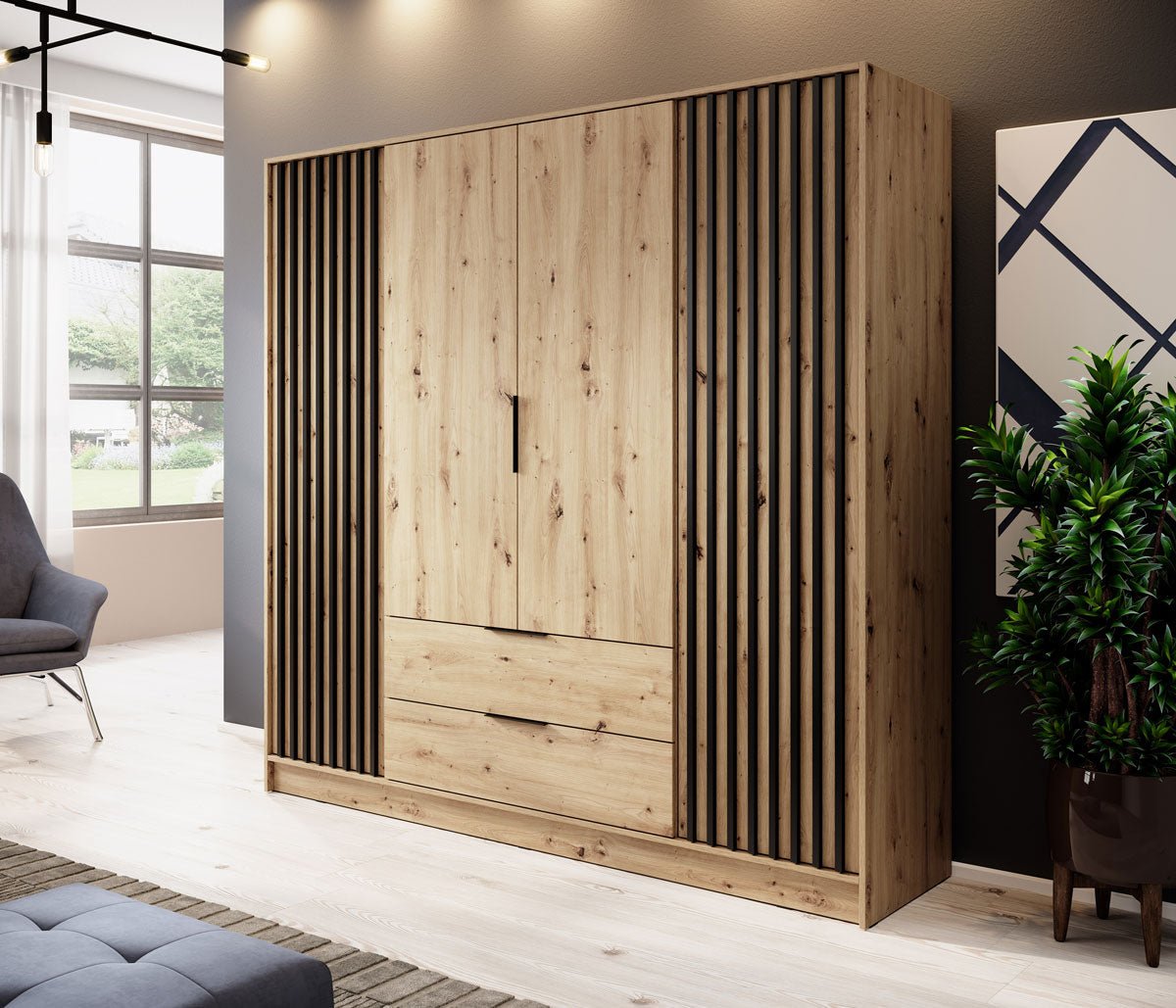 Niro Designer Kleiderschrank 206 cm: Stilvolle, geräumige Aufbewahrungslösung für Ihr Zuhause