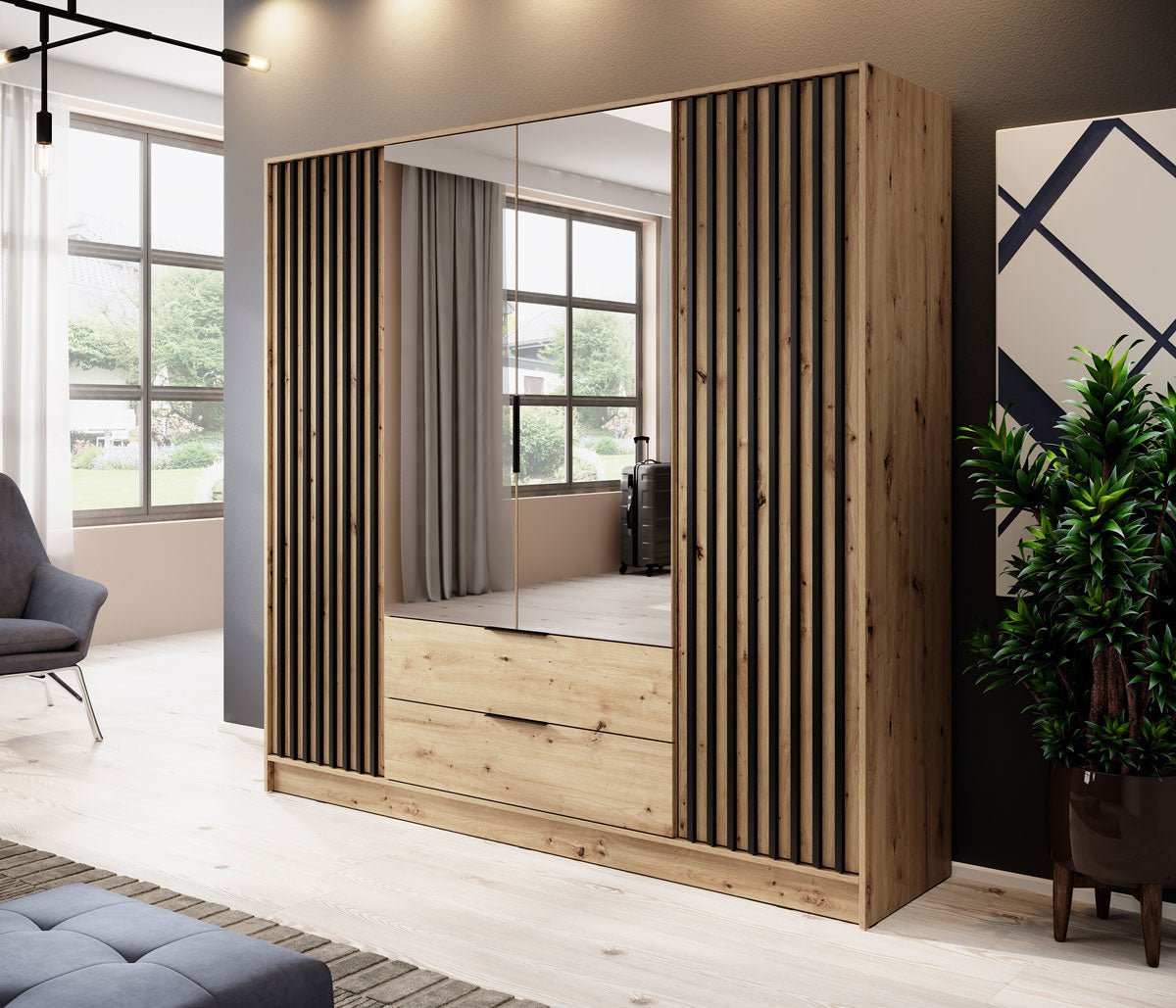 Niro Designer Kleiderschrank 206 cm: Stilvolle, geräumige Aufbewahrungslösung für Ihr Zuhause