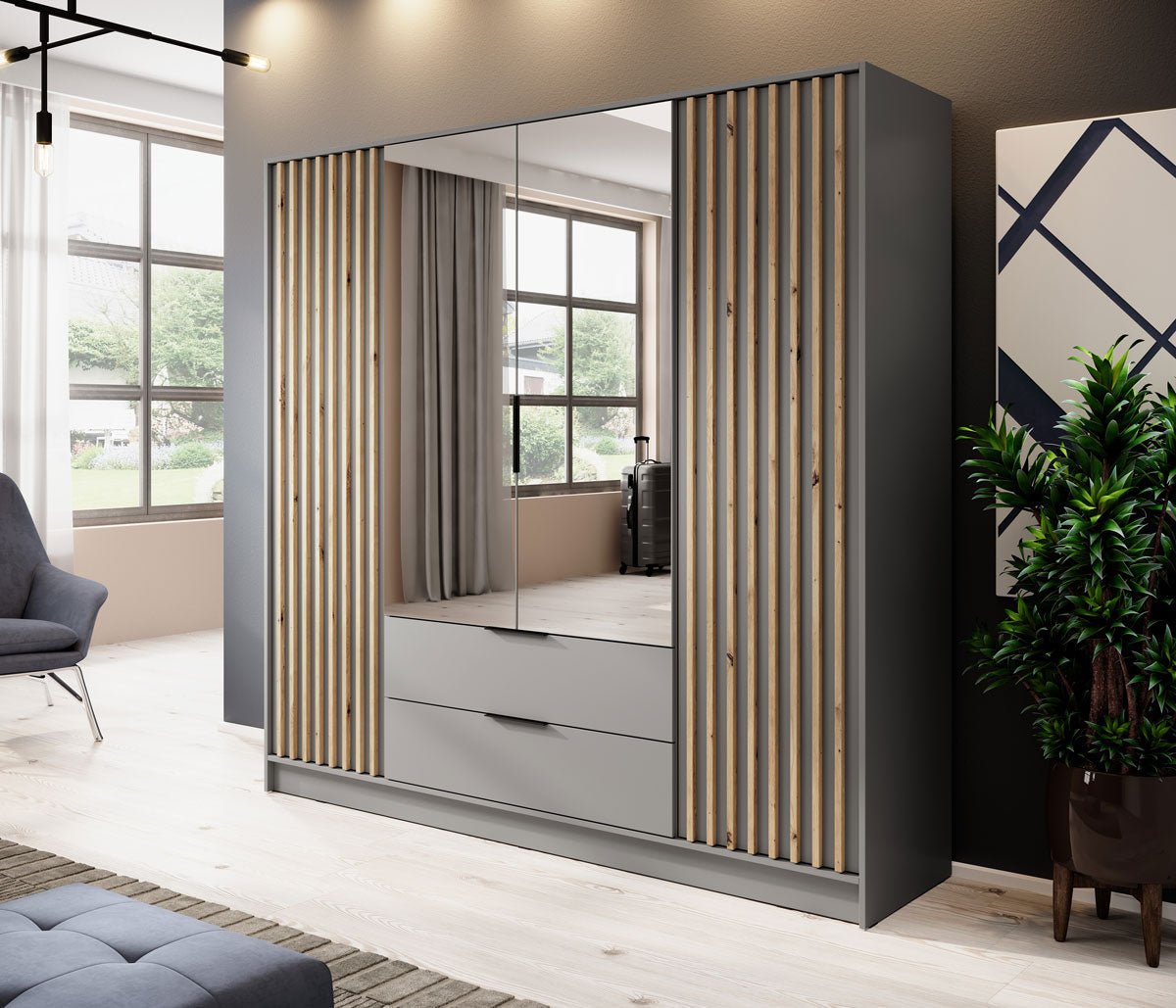Niro Designer Kleiderschrank 206 cm: Stilvolle, geräumige Aufbewahrungslösung für Ihr Zuhause