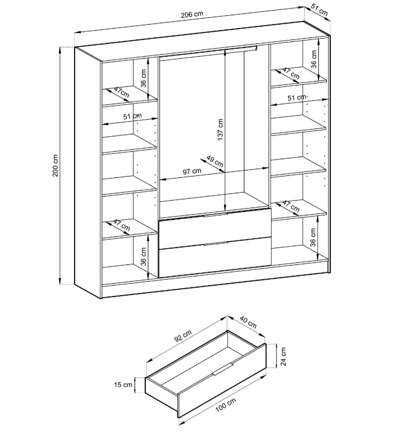 Niro Designer Kleiderschrank 206 cm: Stilvolle, geräumige Aufbewahrungslösung für Ihr Zuhause