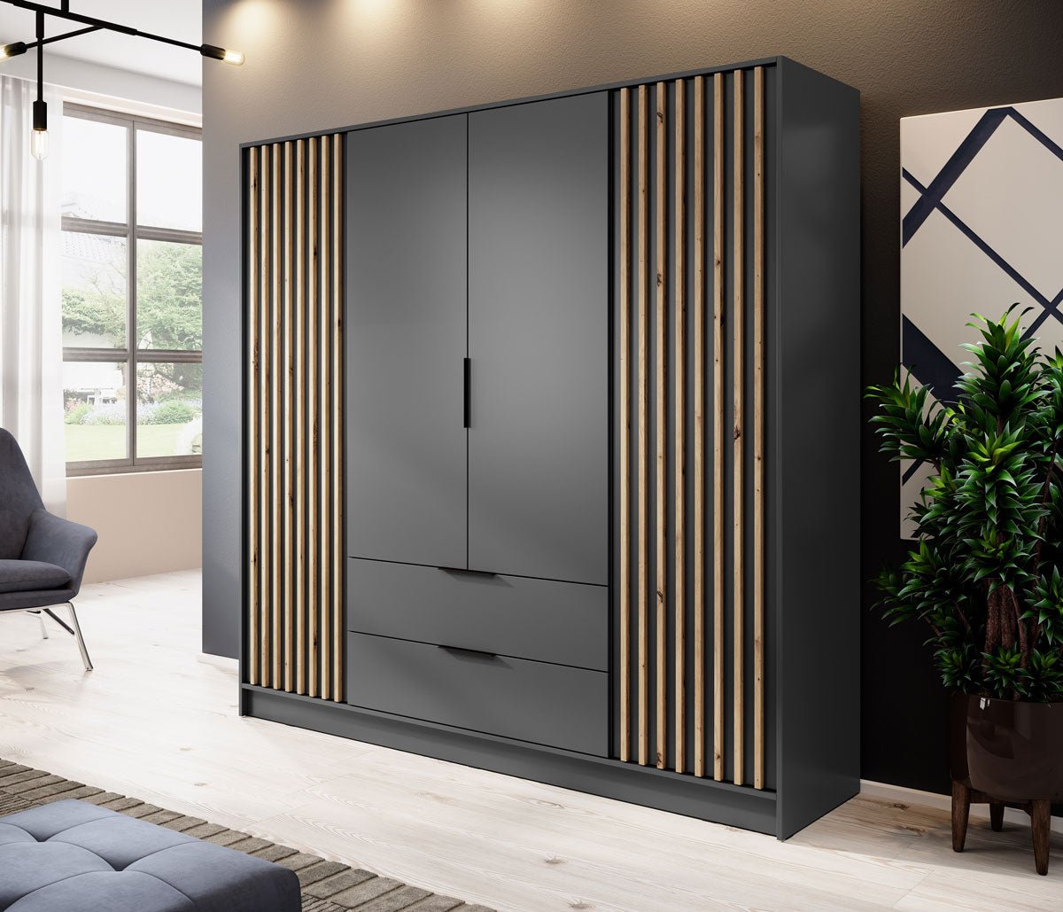 Niro Designer Kleiderschrank 206 cm: Stilvolle, geräumige Aufbewahrungslösung für Ihr Zuhause