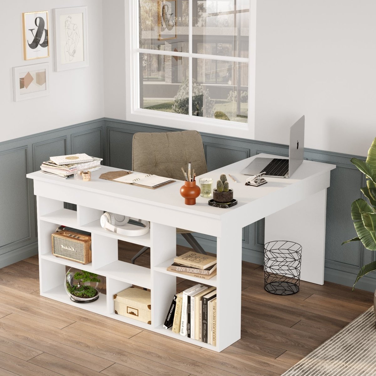 Tiro Designer Eckschreibtisch mit Regal, Modernes Home-Office Arbeitszimmer, Kiefer Anthrazit Weiß