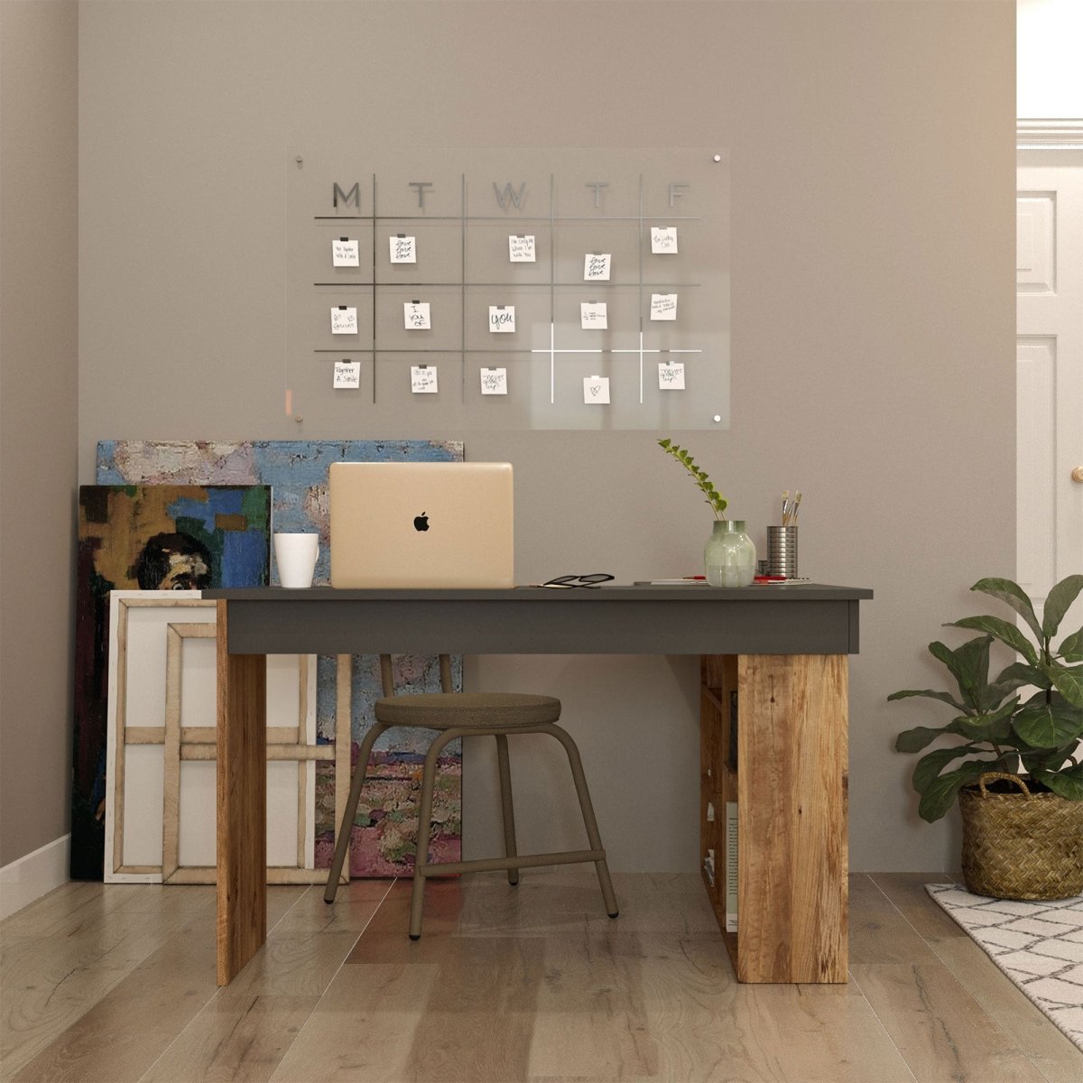 Tiro Designer Eckschreibtisch mit Regal, Modernes Home-Office Arbeitszimmer, Kiefer Anthrazit Weiß