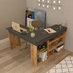 Lade das Bild in den Galerie-Viewer, Tiro Designer Eckschreibtisch mit Regal, Modernes Home-Office Arbeitszimmer, Kiefer Anthrazit Weiß
