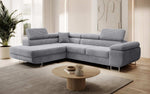 Lade das Bild in den Galerie-Viewer, Designer Ecksofa Aston: Schlaf- und Klappfunktion, Cord-Bezug, Stauraum

