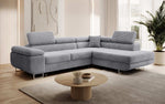 Lade das Bild in den Galerie-Viewer, Designer Ecksofa Aston: Schlaf- und Klappfunktion, Cord-Bezug, Stauraum
