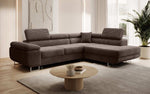 Lade das Bild in den Galerie-Viewer, Designer Ecksofa Aston: Schlaf- und Klappfunktion, Cord-Bezug, Stauraum

