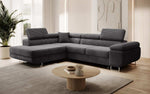 Lade das Bild in den Galerie-Viewer, Designer Ecksofa Aston: Schlaf- und Klappfunktion, Cord-Bezug, Stauraum
