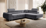 Lade das Bild in den Galerie-Viewer, Designer Ecksofa Aston: Schlaf- und Klappfunktion, Cord-Bezug, Stauraum
