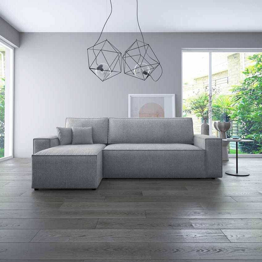 Cordario Designer Schlafsofa mit Stauraumfunktion, bequeme Eckcouch aus Cordstoff