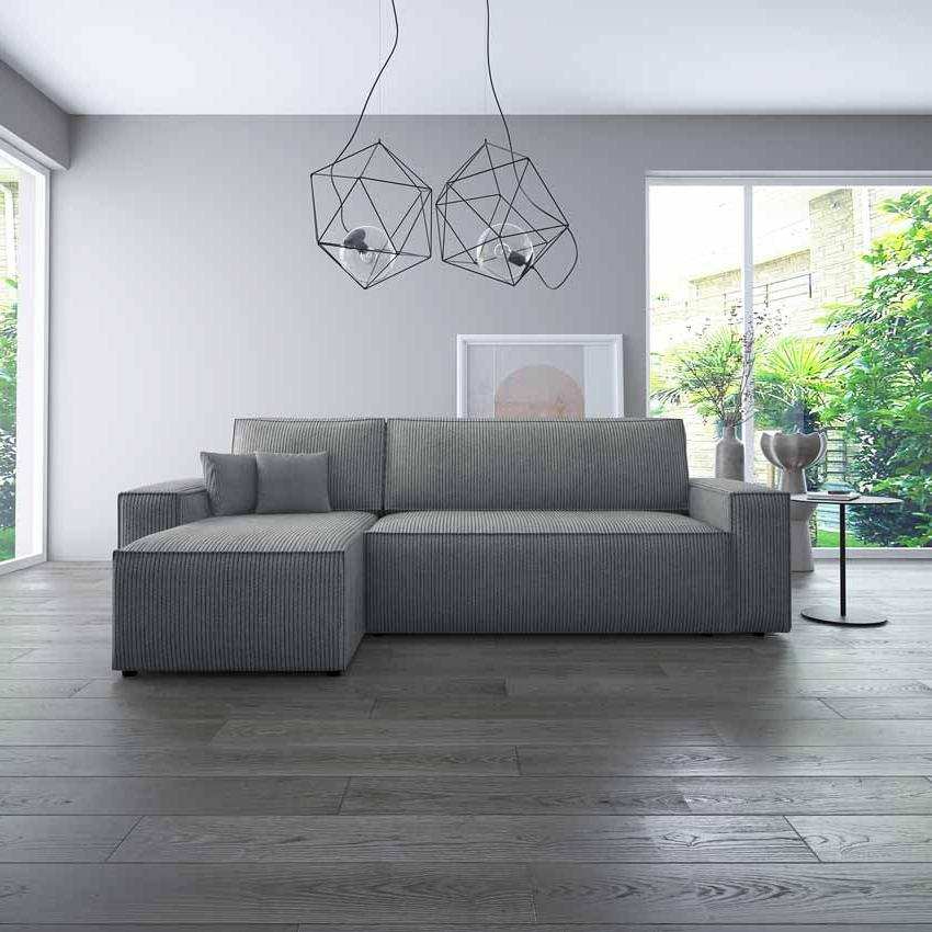 Cordario Designer Schlafsofa mit Stauraumfunktion, bequeme Eckcouch aus Cordstoff