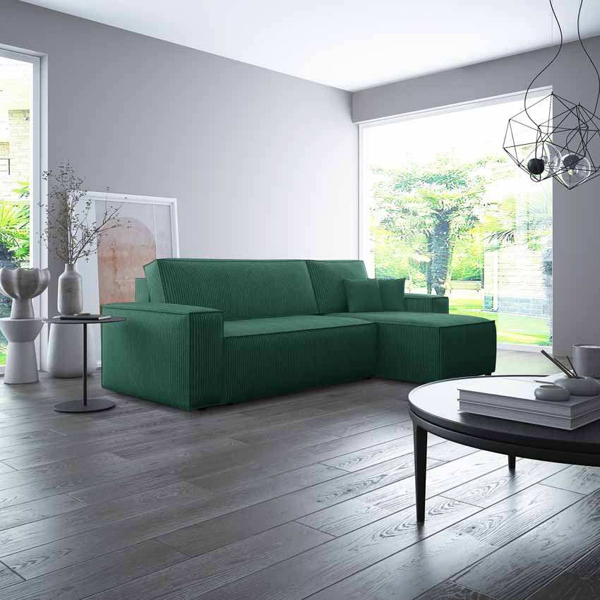 Cordario Designer Schlafsofa mit Stauraumfunktion, bequeme Eckcouch aus Cordstoff