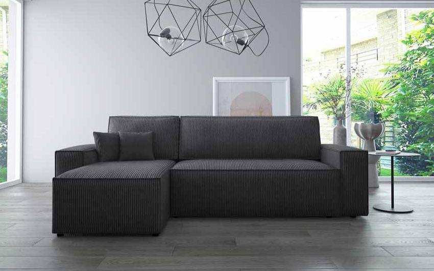 Cordario Designer Schlafsofa mit Stauraumfunktion, bequeme Eckcouch aus Cordstoff
