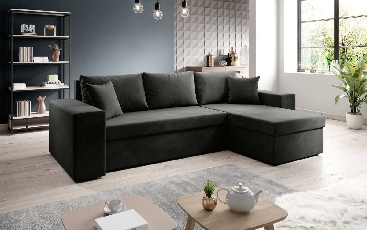 Designer Ecksofa Denver Samt mit Schlaffunktion – Verwandlungsfähige L-Form Couch