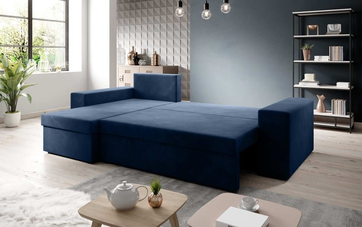 Designer Ecksofa Denver Samt mit Schlaffunktion – Verwandlungsfähige L-Form Couch