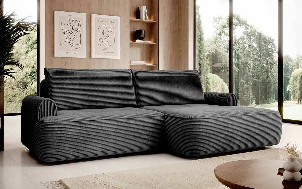 Elegantes Designer Ecksofa Onelio mit integriertem Stauraum und praktischer Schlaffunktion
