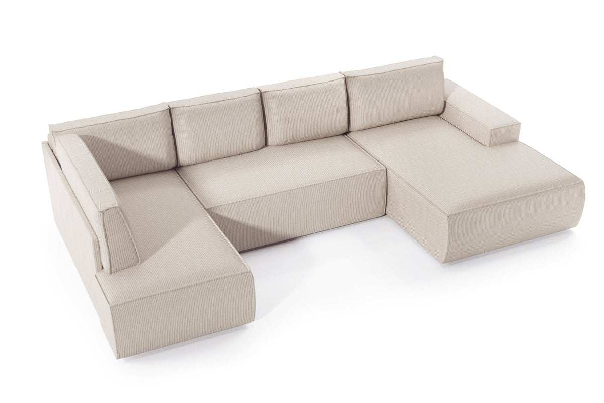 Designer Schlafsofa Rondo: Großes U-Form Cord Sofa mit Schlaffunktion