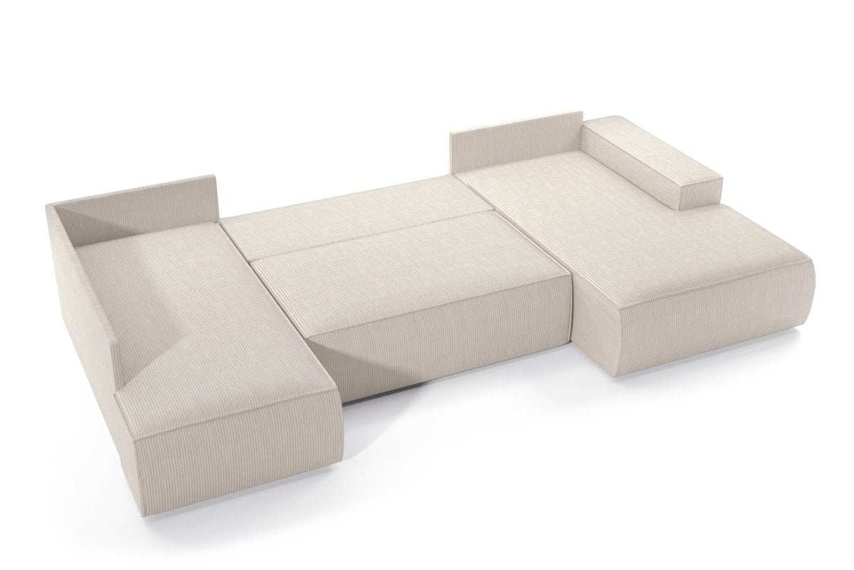 Designer Schlafsofa Rondo: Großes U-Form Cord Sofa mit Schlaffunktion