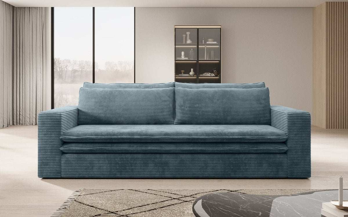 Luxuriöses Designer Cord Sofa Tilo mit Schlaf- und Klappfunktion, Stauraum-Option