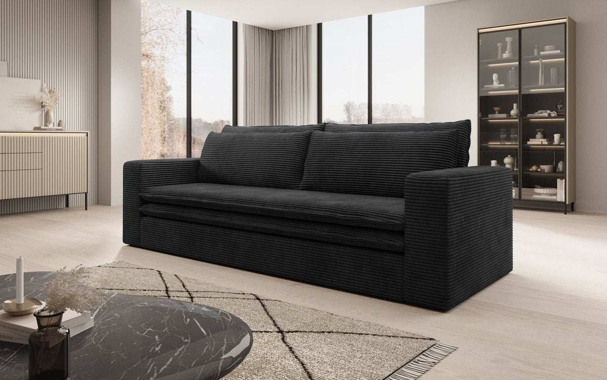 Luxuriöses Designer Cord Sofa Tilo mit Schlaf- und Klappfunktion, Stauraum-Option