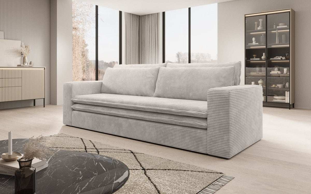Luxuriöses Designer Cord Sofa Tilo mit Schlaf- und Klappfunktion, Stauraum-Option