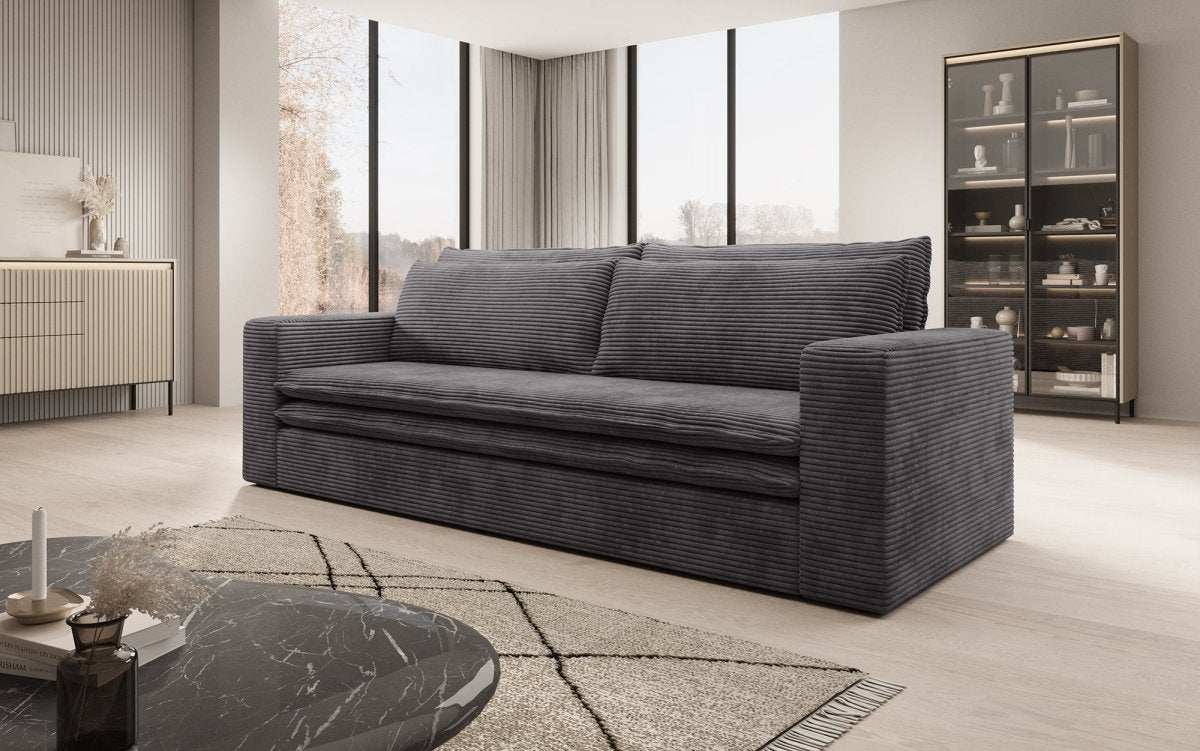 Luxuriöses Designer Cord Sofa Tilo mit Schlaf- und Klappfunktion, Stauraum-Option