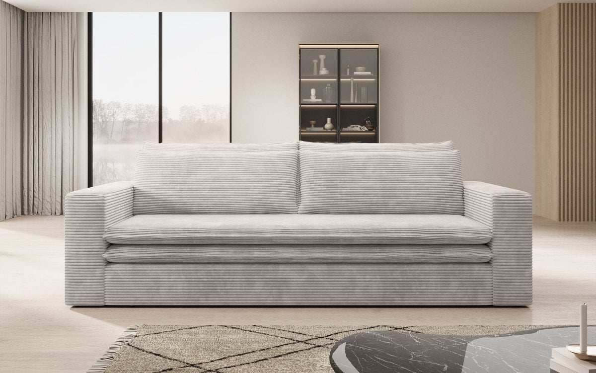 Luxuriöses Designer Cord Sofa Tilo mit Schlaf- und Klappfunktion, Stauraum-Option