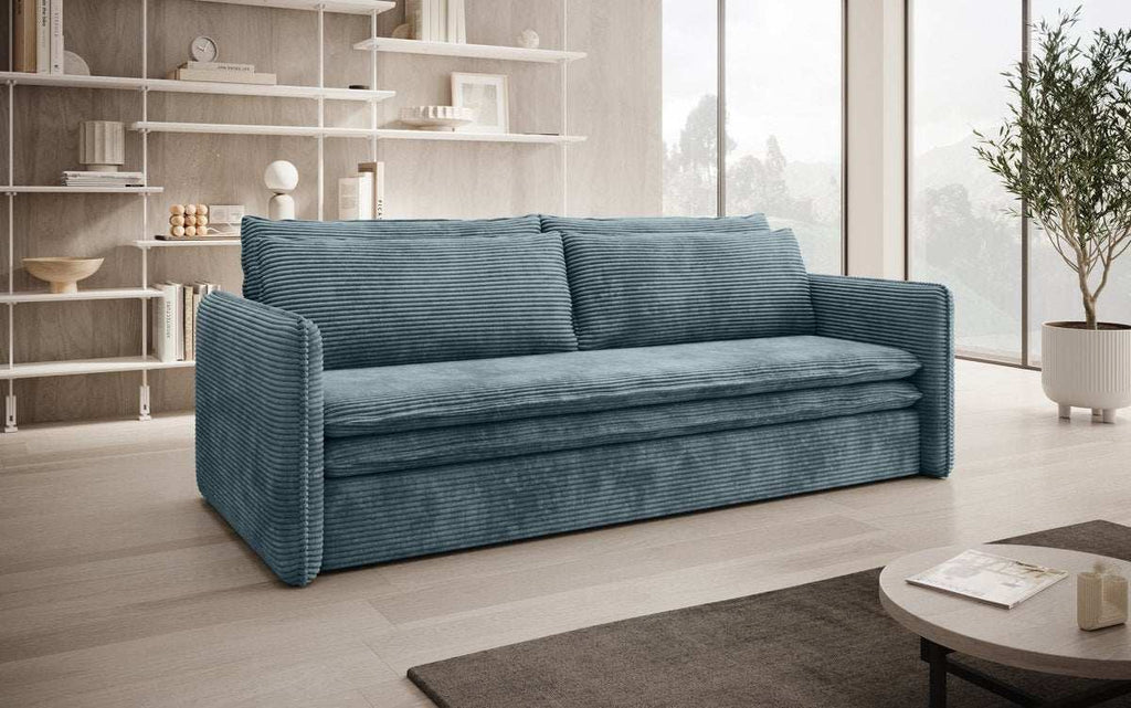 Tilo Slim Designer Cord Schlafsofa mit Klappfunktion und Integriertem Stauraum