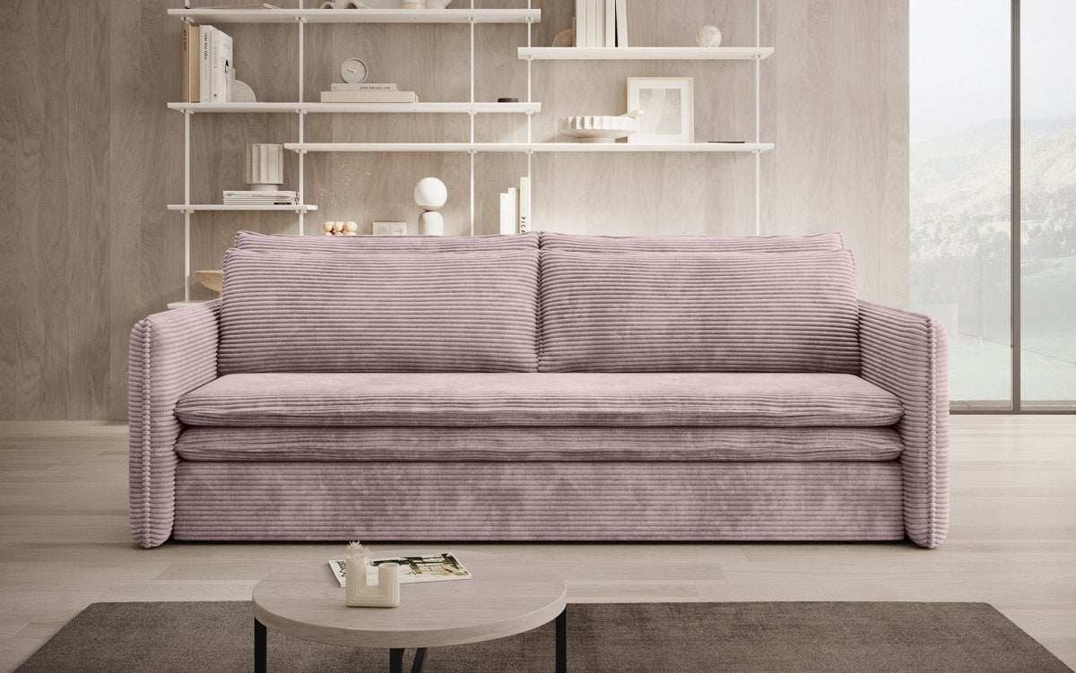 Tilo Slim Designer Cord Schlafsofa mit Klappfunktion und Integriertem Stauraum