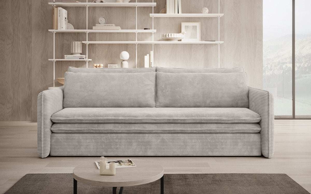 Tilo Slim Designer Cord Schlafsofa mit Klappfunktion und Integriertem Stauraum