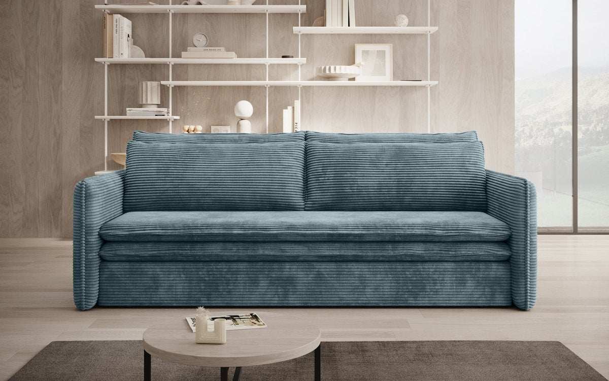 Tilo Slim Designer Cord Schlafsofa mit Klappfunktion und Integriertem Stauraum