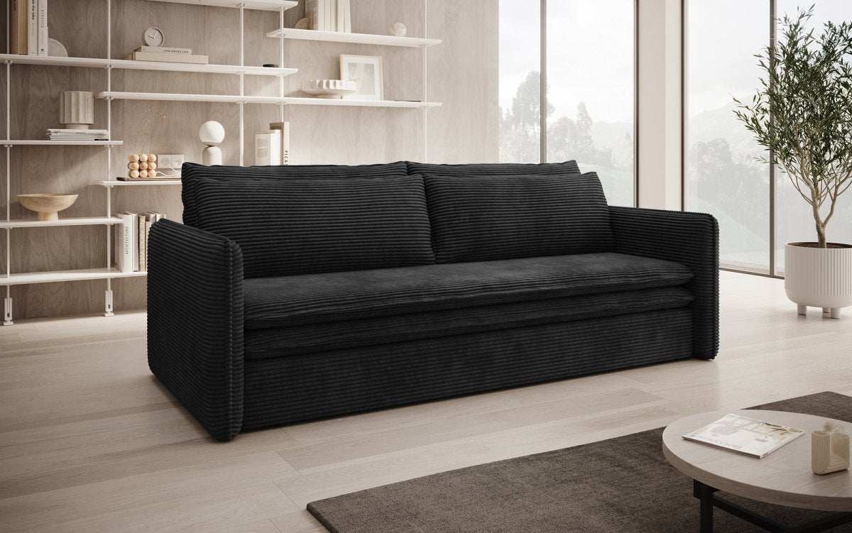 Tilo Slim Designer Cord Schlafsofa mit Klappfunktion und Integriertem Stauraum