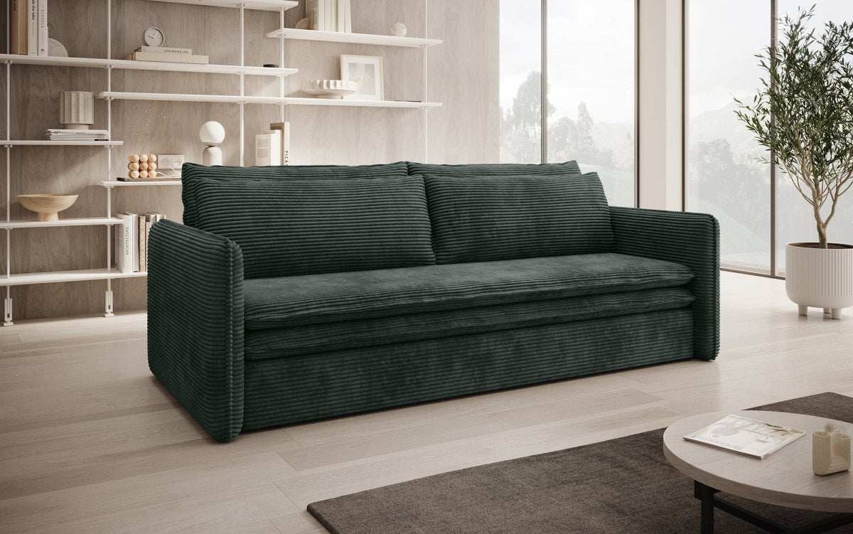 Tilo Slim Designer Cord Schlafsofa mit Klappfunktion und Integriertem Stauraum