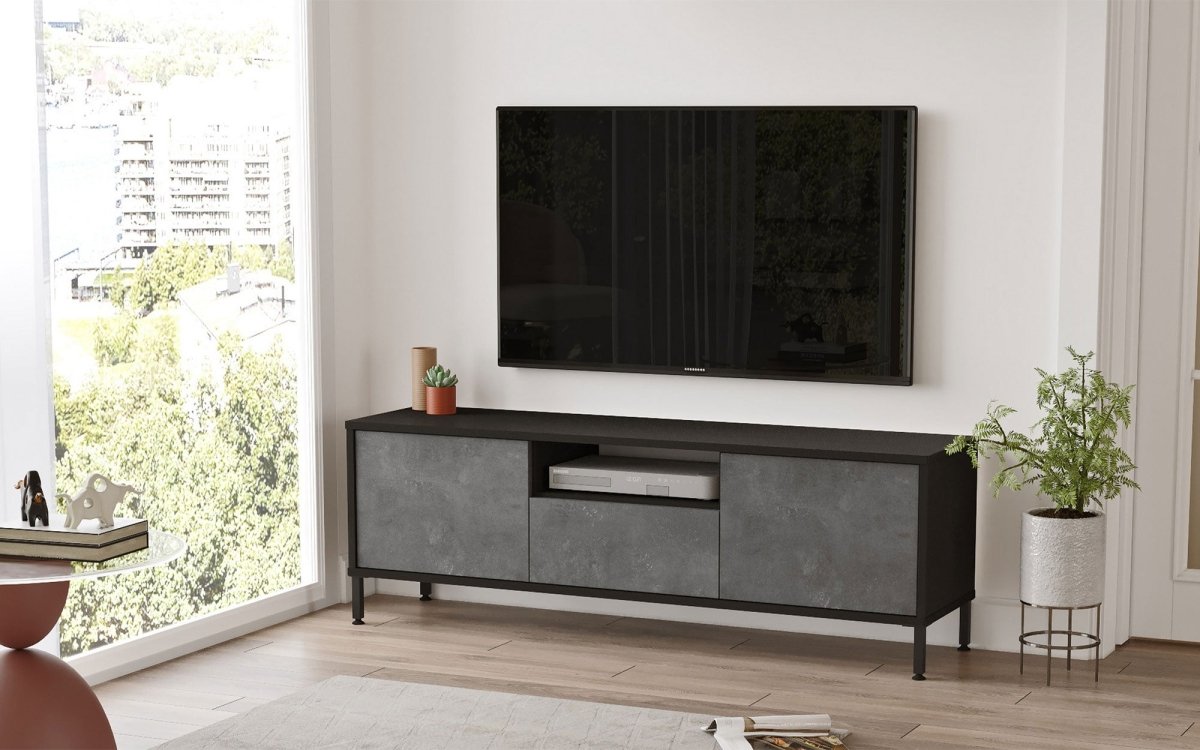Modernes Designer TV-Lowboard Cortino mit Stauraum, Eiche/Anthrazit, Elegantes Wohnzimmer Sideboard