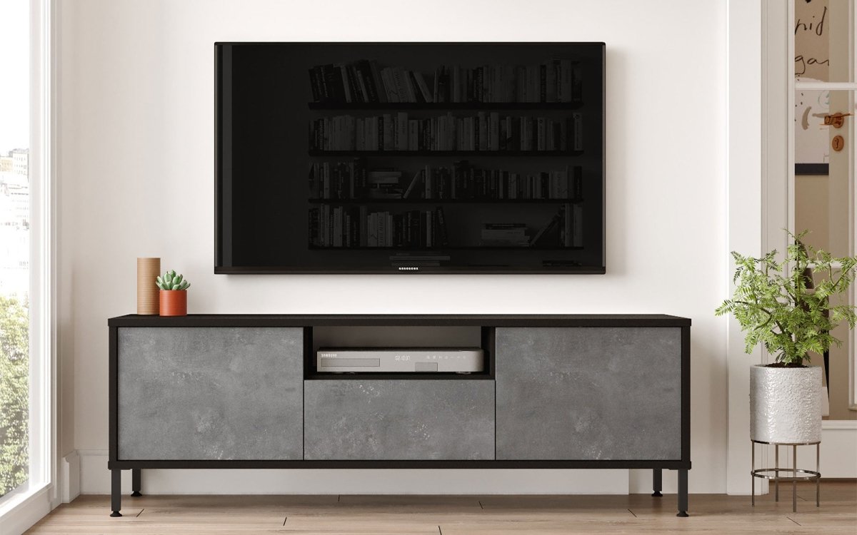Modernes Designer TV-Lowboard Cortino mit Stauraum, Eiche/Anthrazit, Elegantes Wohnzimmer Sideboard