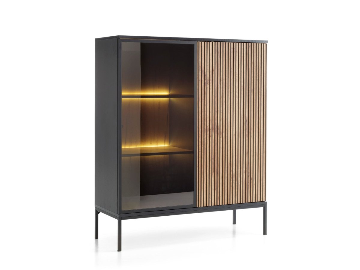 Elegante Designer Nayra Glasvitrine mit LED-Beleuchtung für Modernes Wohnzimmer