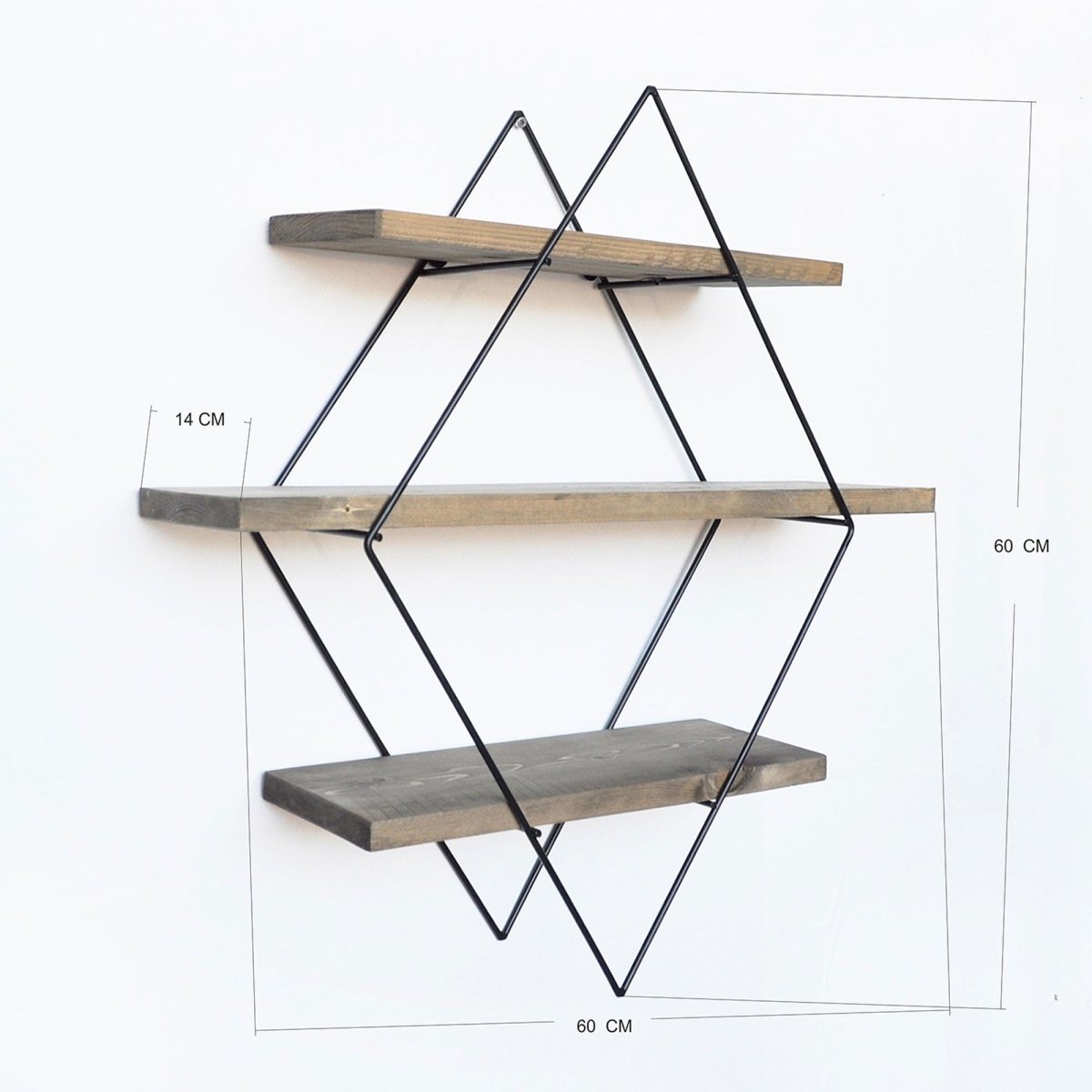 Modernes Designer Wandregal Rocca: Stilvolle Walnussoptik, Metallrahmen, 3 Ablagen für Deko