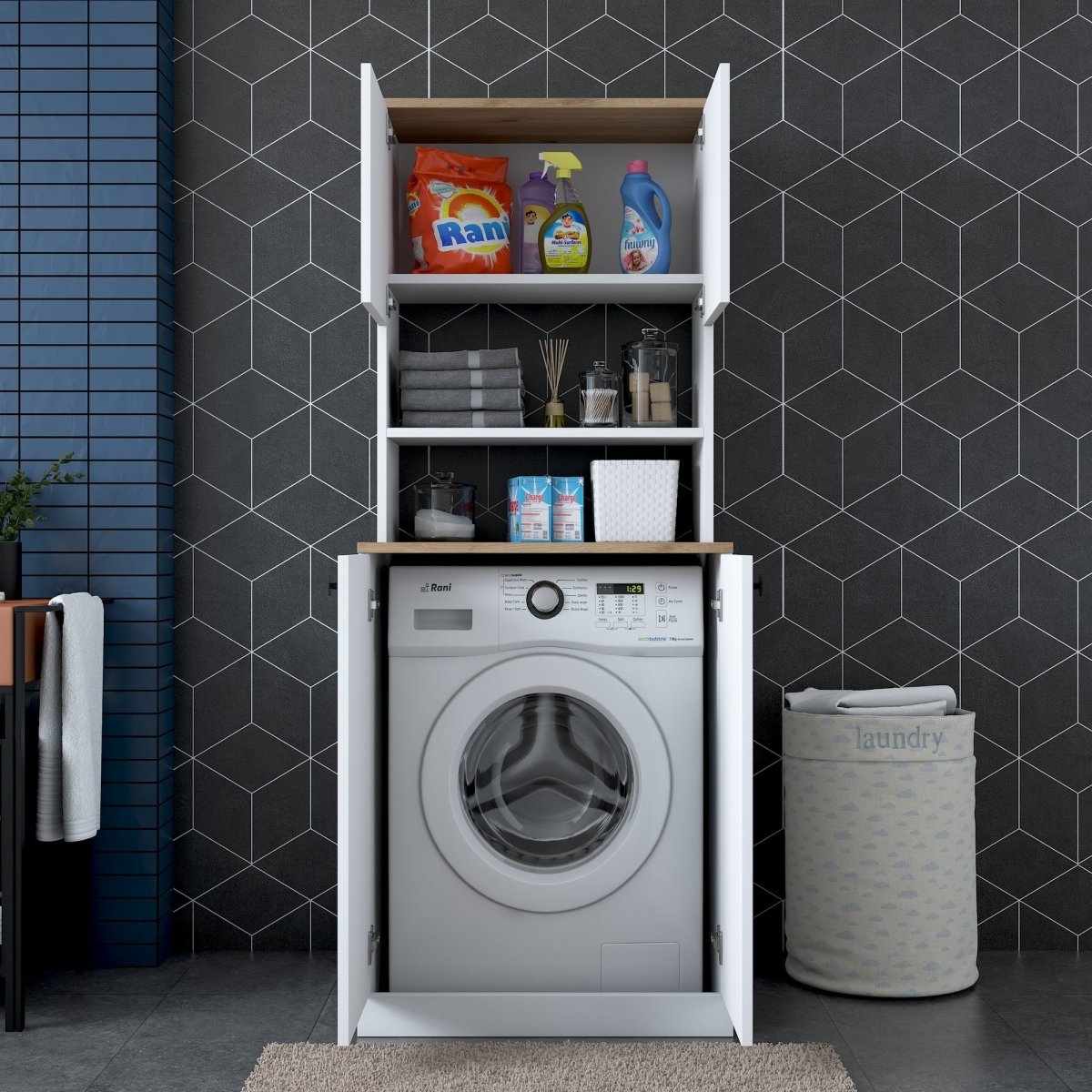 Luxuriöser Designer Waschmaschinenschrank Luvano: Stilvolle, Platzsparende Badlösung mit Stauraum