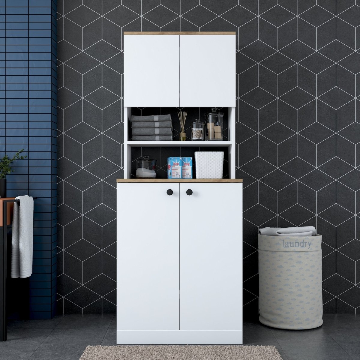 Luxuriöser Designer Waschmaschinenschrank Luvano: Stilvolle, Platzsparende Badlösung mit Stauraum
