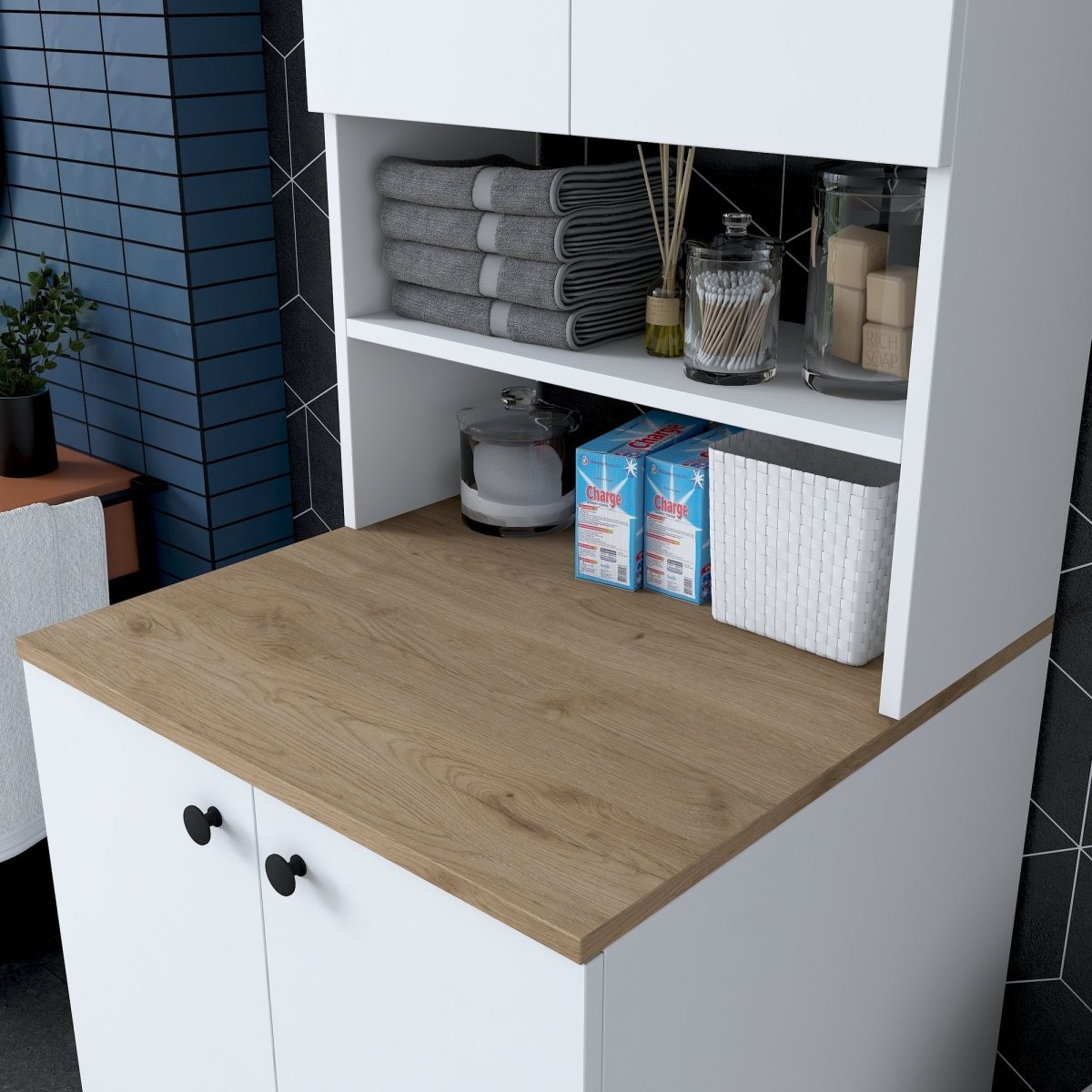 Luxuriöser Designer Waschmaschinenschrank Luvano: Stilvolle, Platzsparende Badlösung mit Stauraum