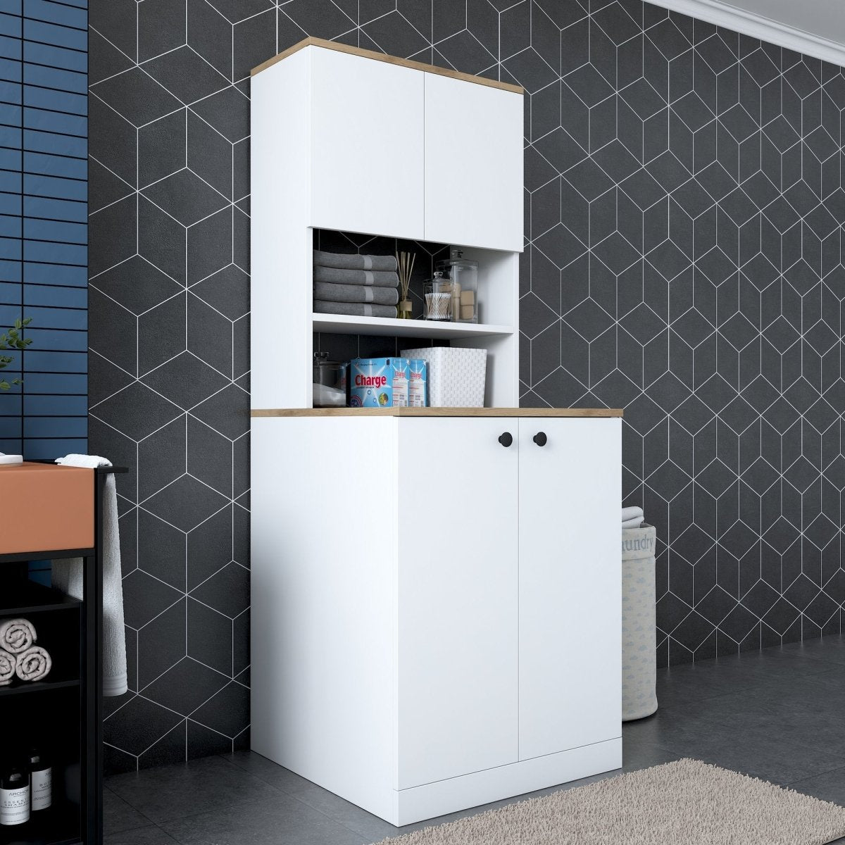 Luxuriöser Designer Waschmaschinenschrank Luvano: Stilvolle, Platzsparende Badlösung mit Stauraum