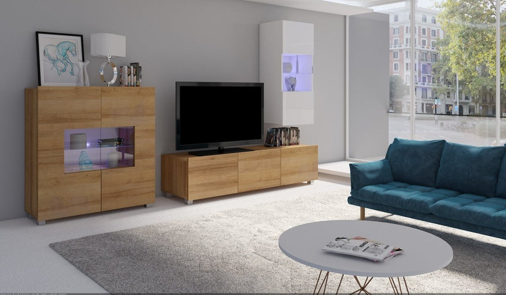 Elegante Carlos Designer Wohnwand mit LED-Beleuchtung für Modernes Wohnzimmer