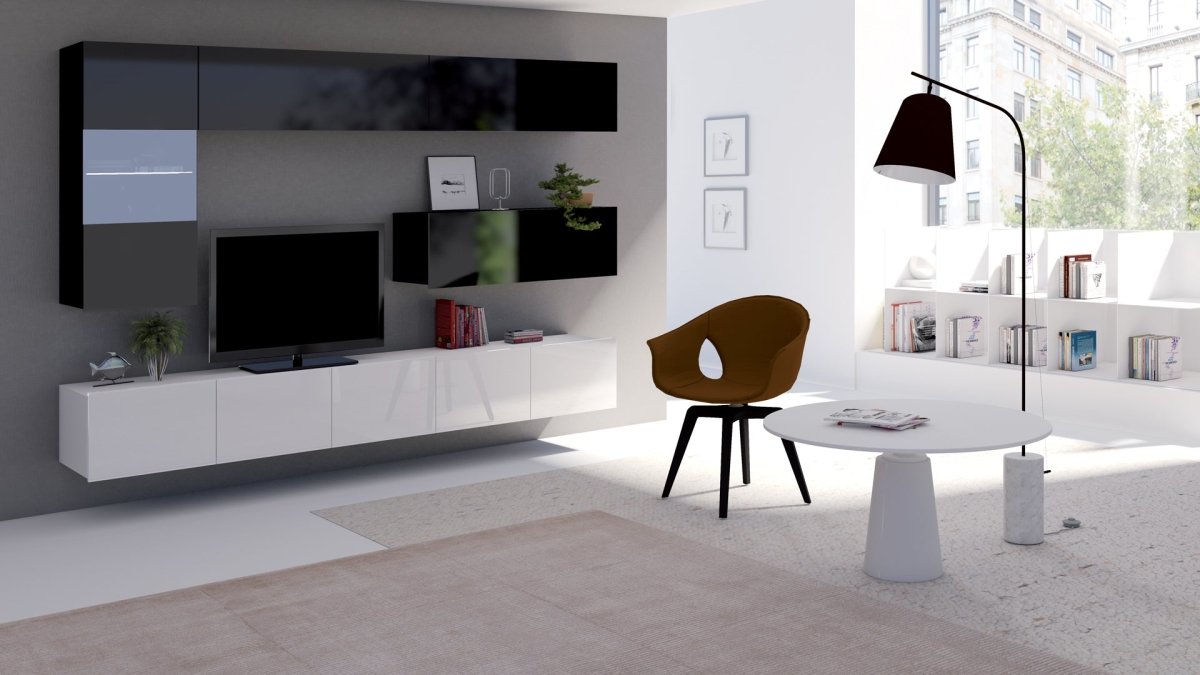 Cezanne Designer Wohnwand: Moderne LED TV-Möbel mit Push-to-Open & Anpassbaren Farben