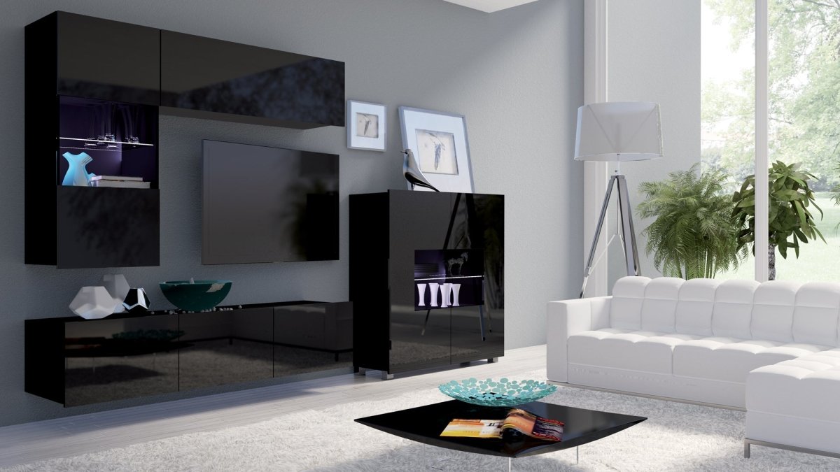 Elegante Designer Wohnwand Miro mit LED-Beleuchtung für modernes Wohnzimmer